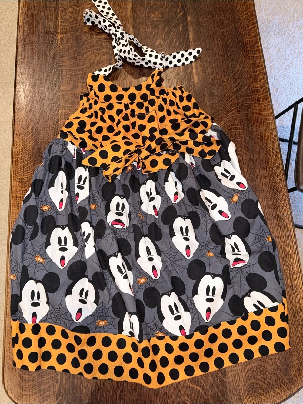 Disney Orange & Black Polka Dot Mickey Halter Dress